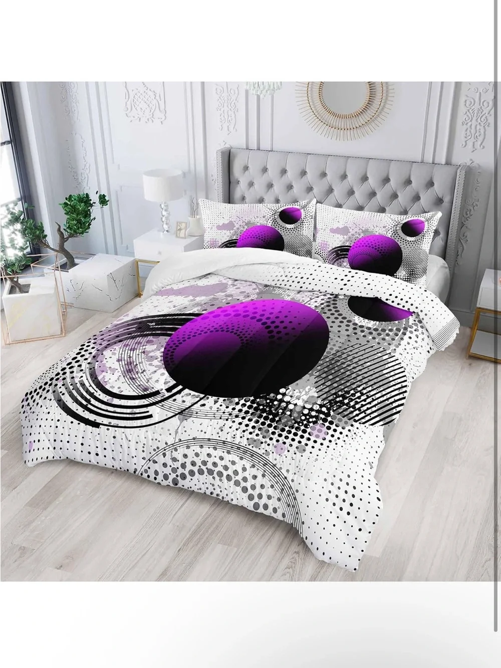 Queen Modern Abstract Purple Dot Comforter Set - Home Bedding